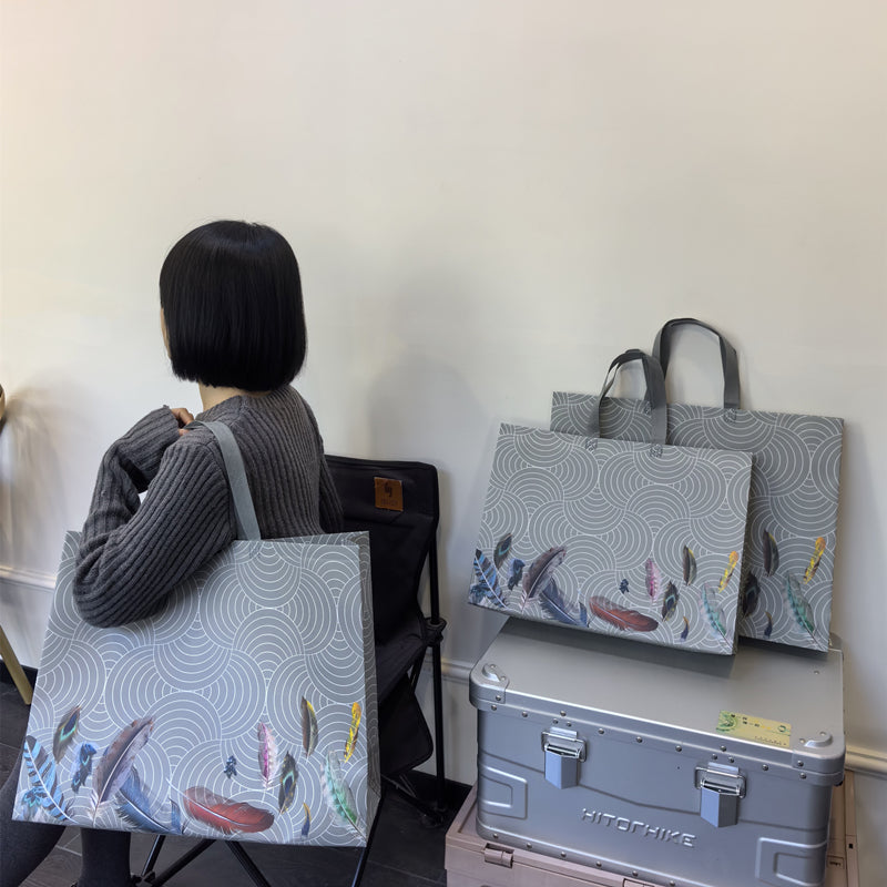 Grey feather laminated non-woven fabric tote bag