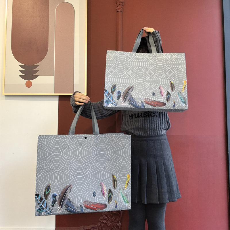 Grey feather laminated non-woven fabric tote bag