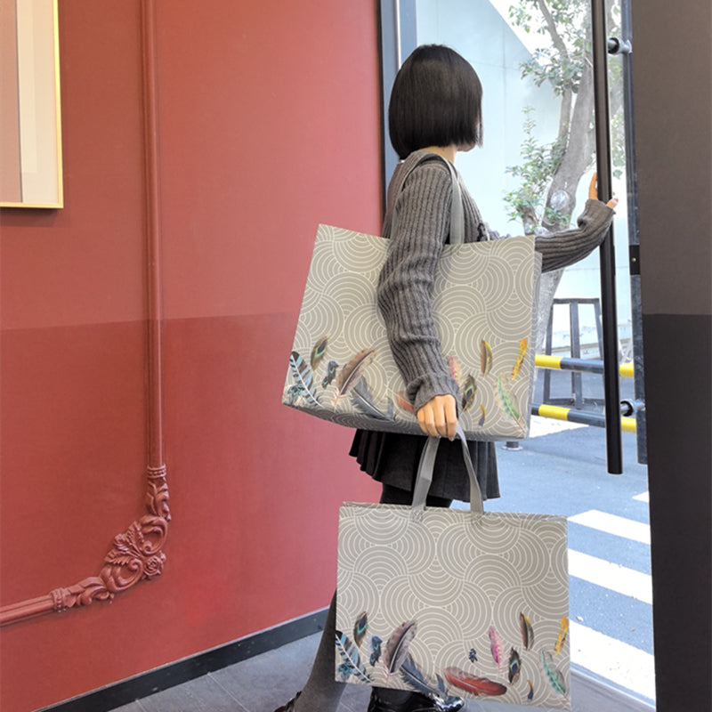 Grey feather laminated non-woven fabric tote bag