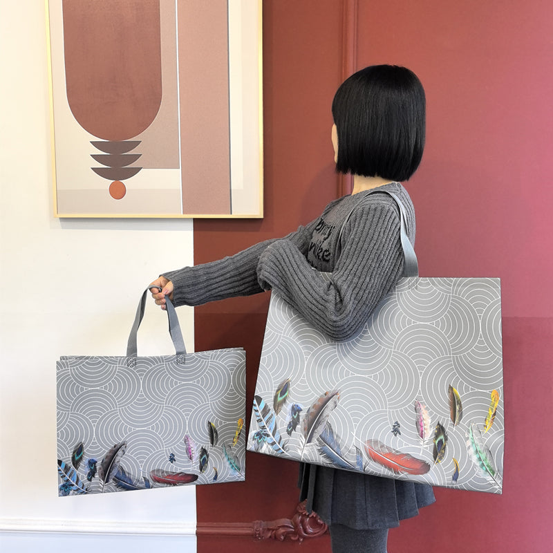 Grey feather laminated non-woven fabric tote bag